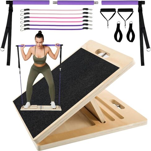 Professional Wooden Slant Board, Adjustable Incline Board and Calf Stretcher, Stretch Board,Multifunctional Yoga Pilates Bar Kit with Adjustment Buckle and Resistance Bands,Home Gym Resistance Bar Kit in Saudi Arabia