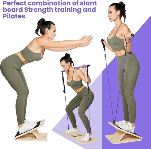 Professional Wooden Slant Board, Adjustable Incline Board and Calf Stretcher, Stretch Board,Multifunctional Yoga Pilates Bar Kit with Adjustment Buckle and Resistance Bands,Home Gym Resistance Bar Kit in Saudi Arabia