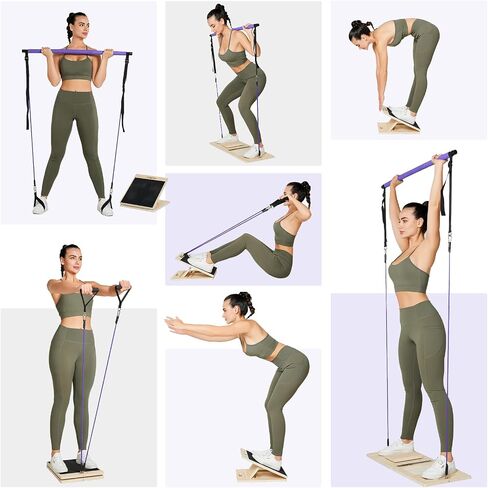 Professional Wooden Slant Board, Adjustable Incline Board and Calf Stretcher, Stretch Board,Multifunctional Yoga Pilates Bar Kit with Adjustment Buckle and Resistance Bands,Home Gym Resistance Bar Kit in Saudi Arabia