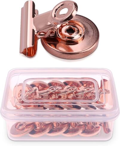 Navaris Magnetic Metal Clips - 15 Pcs Pack of Refrigerator, Whiteboard Magnet Clip Holders for Pictures, Photos, Calendars, Notes, Memos - Rose Gold in Saudi Arabia