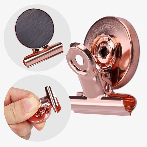 Navaris Magnetic Metal Clips - 15 Pcs Pack of Refrigerator, Whiteboard Magnet Clip Holders for Pictures, Photos, Calendars, Notes, Memos - Rose Gold in Saudi Arabia