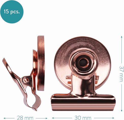 Navaris Magnetic Metal Clips - 15 Pcs Pack of Refrigerator, Whiteboard Magnet Clip Holders for Pictures, Photos, Calendars, Notes, Memos - Rose Gold in Saudi Arabia