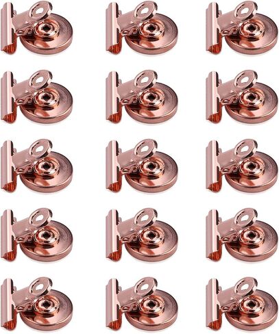 Navaris Magnetic Metal Clips - 15 Pcs Pack of Refrigerator, Whiteboard Magnet Clip Holders for Pictures, Photos, Calendars, Notes, Memos - Rose Gold in Saudi Arabia