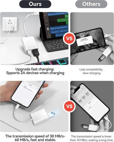 محول Fubiaofei USB لأجهزة iPhone iPad، ومحول iPhone إلى USB مع منفذ شحن، ومحول USB3 أنثى يدعم محرك فلاش USB/القرص الصلب/قارئ بطاقة SD/الميكروفون وMIDI، التوصيل والتشغيل in Kuwait