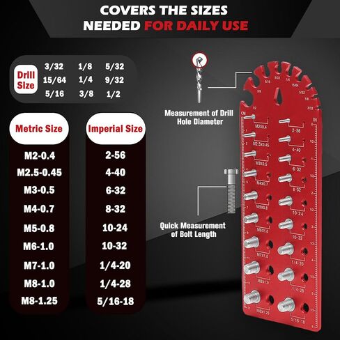 [Patent] EAWONGEE Portable Nut and Bolt Thread Checker Fine Thread Nut and Bolt Size Gauge, Versatile Thread Chaser Set with SAE and Metric Gauges and Additional Drill Bit Sizing Feature(Red) in Saudi Arabia