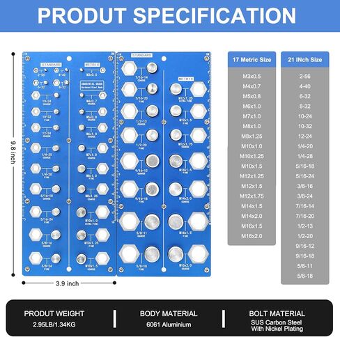 Aogbra 28 Nut and Bolt Thread Checker, Inch and Metric Thread Checker, Bolt Size and Thread Gauge, Bolt and Nut Identifier Gauge, Bolt Gauge (14 Inch and 14 Metric) in Kuwait