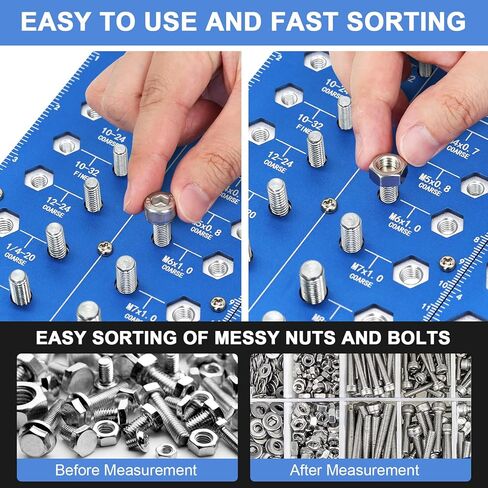 Aogbra 28 Nut and Bolt Thread Checker, Inch and Metric Thread Checker, Bolt Size and Thread Gauge, Bolt and Nut Identifier Gauge, Bolt Gauge (14 Inch and 14 Metric) in Kuwait