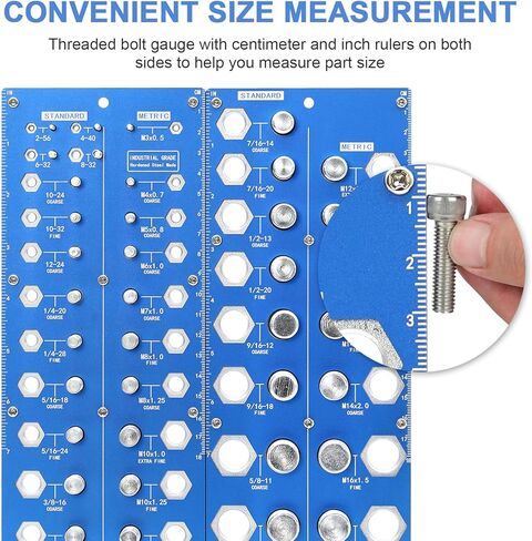 Aogbra 28 Nut and Bolt Thread Checker, Inch and Metric Thread Checker, Bolt Size and Thread Gauge, Bolt and Nut Identifier Gauge, Bolt Gauge (14 Inch and 14 Metric) in Kuwait