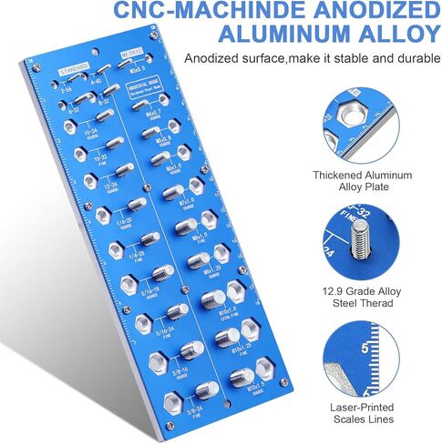 Aogbra 28 Nut and Bolt Thread Checker, Inch and Metric Thread Checker, Bolt Size and Thread Gauge, Bolt and Nut Identifier Gauge, Bolt Gauge (14 Inch and 14 Metric) in Kuwait