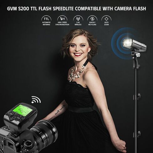 GVM 200W TTL Flash Speedlite متوافق مع فلاش الكاميرا، 1/8000 ثانية مزامنة عالية السرعة، 500 ومضة طاقة كاملة، إعادة التدوير في 0.01-2.1 ثانية in Kuwait