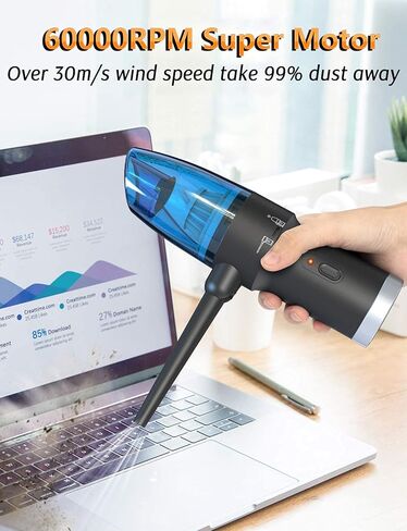 Koonie Compressed Air Duster, 2-in-1 Air Duster & Vacuum Powerful 60000RPM/ 8000PA 2 Speeds Mini Cordless Vacuum Cleaner Rechargeable Electric Air Duster for Computer Keyboard Camera PC Car Blue in Saudi Arabia