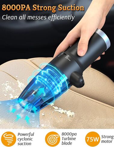 منفضة هواء مضغوطة من كوني، منفضة هواء 2 في 1 ومكنسة كهربائية قوية 60000 دورة في الدقيقة/ 8000 باسكال سرعتين مكنسة كهربائية صغيرة لاسلكية قابلة لإعادة الشحن منفضة هواء كهربائية للكمبيوتر ولوحة المفاتيح والكاميرا والكمبيوتر الشخصي للسيارة باللون الأزرق in Kuwait