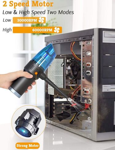 Koonie Compressed Air Duster, 2-in-1 Air Duster & Vacuum Powerful 60000RPM/ 8000PA 2 Speeds Mini Cordless Vacuum Cleaner Rechargeable Electric Air Duster for Computer Keyboard Camera PC Car Blue in Saudi Arabia