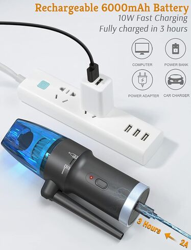 منفضة هواء مضغوطة من كوني، منفضة هواء 2 في 1 ومكنسة كهربائية قوية 60000 دورة في الدقيقة/ 8000 باسكال سرعتين مكنسة كهربائية صغيرة لاسلكية قابلة لإعادة الشحن منفضة هواء كهربائية للكمبيوتر ولوحة المفاتيح والكاميرا والكمبيوتر الشخصي للسيارة باللون الأزرق in Kuwait