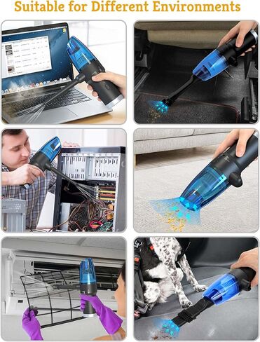 منفضة هواء مضغوطة من كوني، منفضة هواء 2 في 1 ومكنسة كهربائية قوية 60000 دورة في الدقيقة/ 8000 باسكال سرعتين مكنسة كهربائية صغيرة لاسلكية قابلة لإعادة الشحن منفضة هواء كهربائية للكمبيوتر ولوحة المفاتيح والكاميرا والكمبيوتر الشخصي للسيارة باللون الأزرق in Kuwait