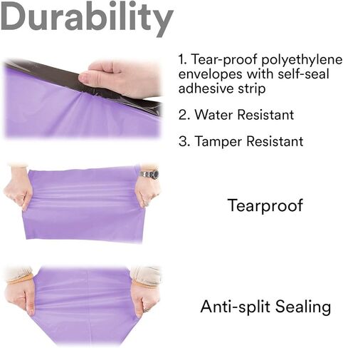 10 بوصة × 12 بوصة (25 سم × 31 سم) 200 قطعة من أكياس البوليستر الأرجوانية الأرجوانية من أكياس البريد البلاستيكية التعبئة والتغليف البريدية حقيبة شحن مقاومة للماء ومقاومة للتمزق، مغلف ذاتي اللصق قوي متعدد الأغراض صغير متوسط ​​كبير in Kuwait