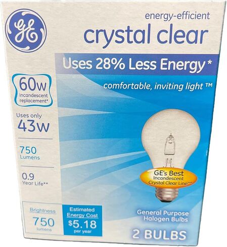 مصابيح هالوجين للأغراض العامة موفرة للطاقة بقدرة 60 وات 750 لومن من GE Crystal Clear (لمبتان) L-04 in Saudi Arabia