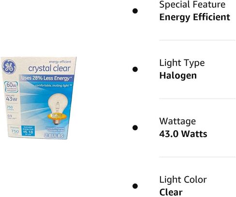 مصابيح هالوجين للأغراض العامة موفرة للطاقة بقدرة 60 وات 750 لومن من GE Crystal Clear (لمبتان) L-04 in Saudi Arabia