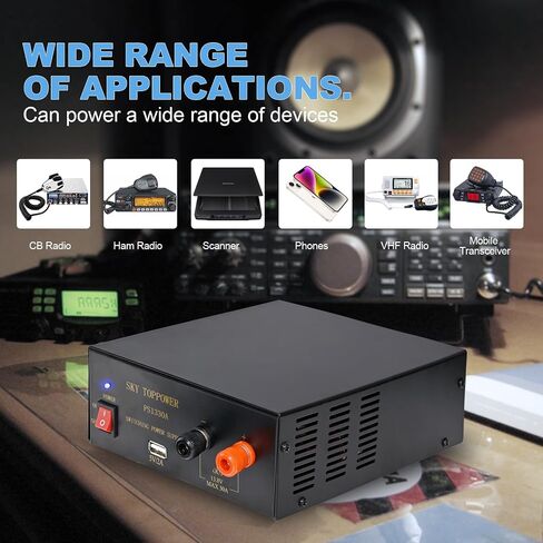 13.8V 30a Ham Radio Power Supply-Compact Regulated Bench Power Supply Home Lab Benchtop AC-to-DC Converter,Cooling Fan,5V/2A USB Interface,Powering Ham Radio,Amplifiers,Sky TOPPOWER-PS1330A in Saudi Arabia