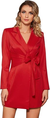 Akarise Wrap Detail Blazer Dress for Women Long Sleeve Lapel Collar Tie Front Elegant Wrap Dress for Casual Office Business in Saudi Arabia