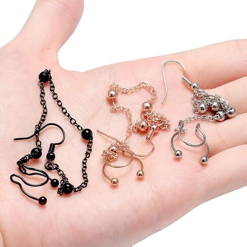 Dyknasz Fake Septum Rings Indian Septum Nose to Ear Chain Dangle Earrings Faux Nose Rings Hoop Non Pierced Clip on Septum Jewelry for Women in Saudi Arabia
