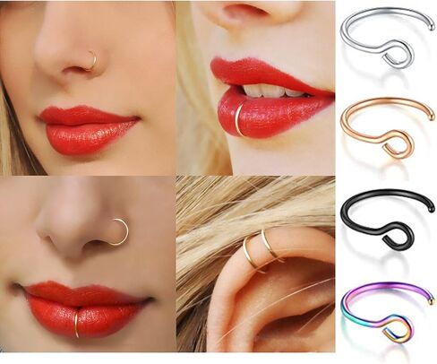 MDFUN وهمية الحاجز الأنف خواتم هوب الفولاذ المقاوم للصدأ فو الشفاه الأذن الأنف حلقة غير ثقب كليب على الأنف خواتم الحاجز مجوهرات للنساء الرجال 20PCS هدايا عيد الحب المجوهرات in Kuwait