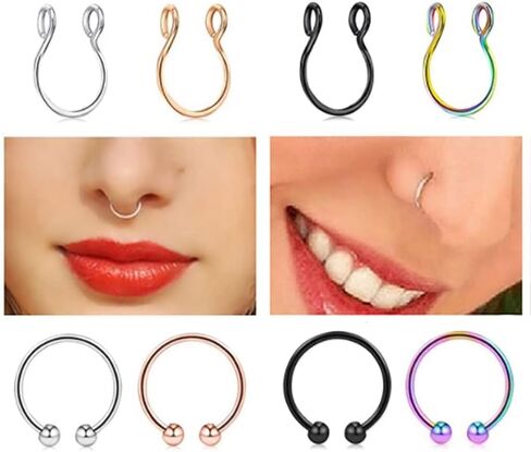 MDFUN وهمية الحاجز الأنف خواتم هوب الفولاذ المقاوم للصدأ فو الشفاه الأذن الأنف حلقة غير ثقب كليب على الأنف خواتم الحاجز مجوهرات للنساء الرجال 20PCS هدايا عيد الحب المجوهرات in Kuwait
