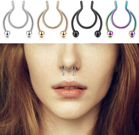 MDFUN وهمية الحاجز الأنف خواتم هوب الفولاذ المقاوم للصدأ فو الشفاه الأذن الأنف حلقة غير ثقب كليب على الأنف خواتم الحاجز مجوهرات للنساء الرجال 20PCS هدايا عيد الحب المجوهرات in Kuwait