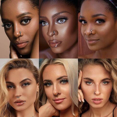 MUSECLOUD Fake Nose Rings 16Pcs Stainless Steel Faux Piercing Jewelry 14K Gold Plated Nose Cuff non piercing Lip Septum Rings Fake Clip On Nose Rings for Women Men in Kuwait