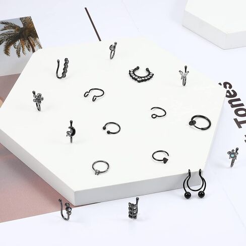 MUSECLOUD Fake Nose Rings 16Pcs Stainless Steel Faux Piercing Jewelry 14K Gold Plated Nose Cuff non piercing Lip Septum Rings Fake Clip On Nose Rings for Women Men in Kuwait