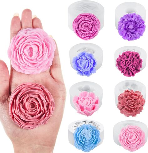 Jingmore 8 Pcs Flower Silicone Molds Resin Candle Mold Set 3D Bloom Rose Peony Flower Mold 3D Candle Soap Mould for Soap Candle Making Kit Craft Handmade Gift Supplies in Saudi Arabia