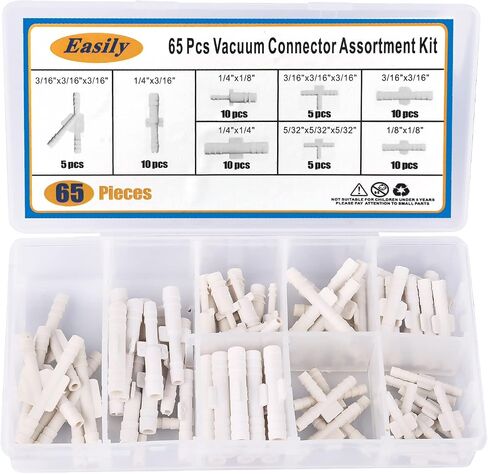 Vacuum Connector Automotive Assortment Kit, 65 PCS Vacuum Tube Hose Tee Connector Kit, Nylon, White in Saudi Arabia