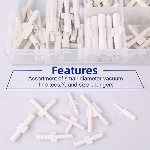 Vacuum Connector Automotive Assortment Kit, 65 PCS Vacuum Tube Hose Tee Connector Kit, Nylon, White in Saudi Arabia