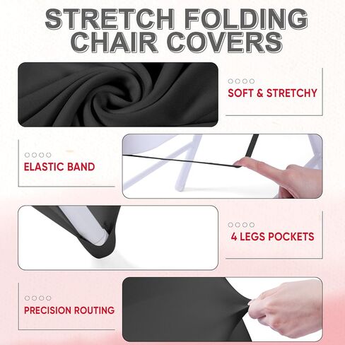 Breling 64 Pcs 32 Sets Folding Chair Cover and Chair Sashes Set Spandex Stretch Chair Slipcovers Elastic Chair Ties Chair Bands Bows with Buckle Slider for Wedding Banquet Party (Black,Silver) in Saudi Arabia