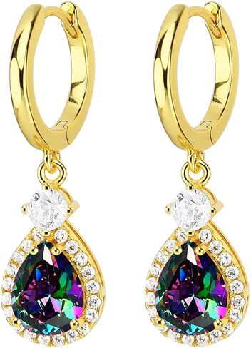 925 Sterling Silver Teardrop Earrings 18k Gold Plated Hoop Dangle Earrings 5A Cubic Zirconia Eardrop For Women And Girls Birthday Gift Jewelry Gifts Wedding Earrings in Saudi Arabia