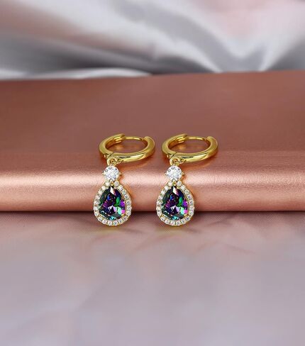 925 Sterling Silver Teardrop Earrings 18k Gold Plated Hoop Dangle Earrings 5A Cubic Zirconia Eardrop For Women And Girls Birthday Gift Jewelry Gifts Wedding Earrings in Saudi Arabia