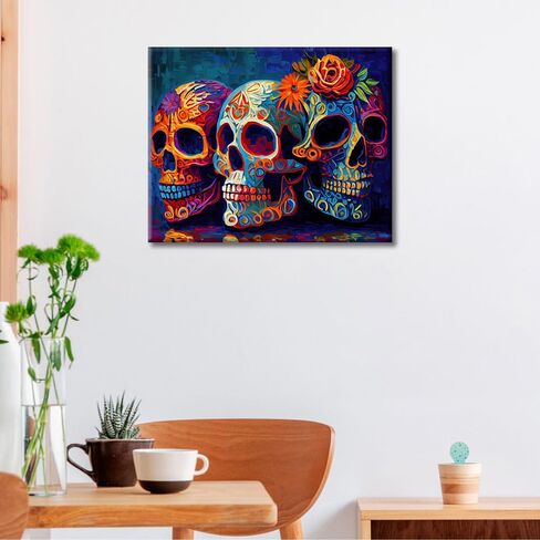 Paint by Numbers for Adults, Mexican Day of The Dead Skulls Artwork Paint by Number Kits Unframed Paint by Numbers for Adults Beginner Colorful Skull Art Wall Decor Acrylic Paints 16"x20" in Saudi Arabia