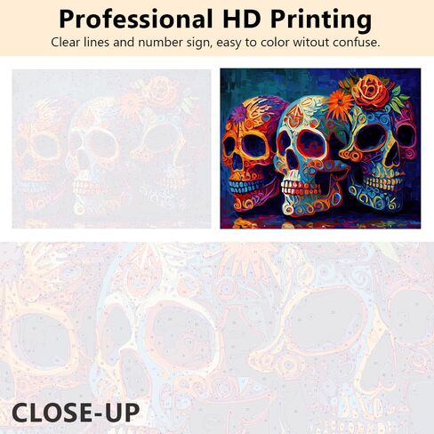 Paint by Numbers for Adults, Mexican Day of The Dead Skulls Artwork Paint by Number Kits Unframed Paint by Numbers for Adults Beginner Colorful Skull Art Wall Decor Acrylic Paints 16"x20" in Saudi Arabia