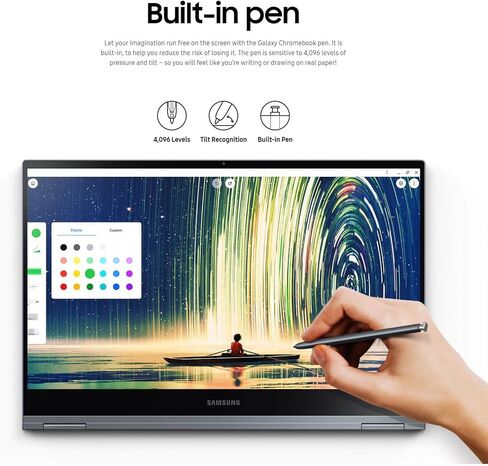 Samsung Galaxy Chromebook Google Laptop Touchscreen Flip - 13.3 4K AMOLED Display - i5-10210U - Stylus Pen - Backlit Keyboard - Wi-Fi 6 - USB C - Fingerprint (8GB RAM| 256GB SSD+256G SD Card) in Saudi Arabia