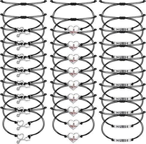 24 Pcs Nurse Gifts for Women Nurse Appreciation Bracelet Gifts with Blessing Card Stethoscope Heart RN Bracelet School Nursing Student Gifts Practitioner Graduation Jewelry for Nurses Men Week Girls in Saudi Arabia