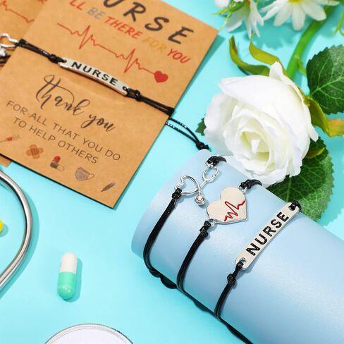 24 Pcs Nurse Gifts for Women Nurse Appreciation Bracelet Gifts with Blessing Card Stethoscope Heart RN Bracelet School Nursing Student Gifts Practitioner Graduation Jewelry for Nurses Men Week Girls in Saudi Arabia