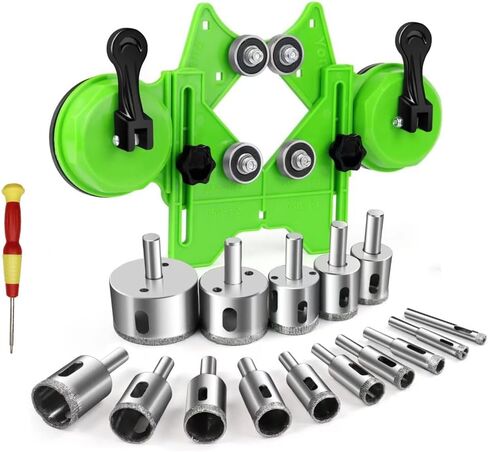 طقم منشار ثقب الماس، طقم منشار ثقب البلاط 17 قطعة مع دليل حفر من 4-83 مم، منشار ثقب كوب شفط مزدوج للسيراميك والزجاج والبلاط والبورسلين والرخام والجرانيت in Kuwait