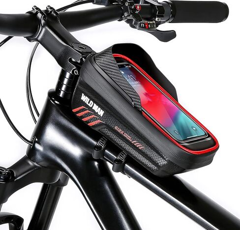 حقيبة هاتف WILD MAN للدراجة مزودة بإطار EVA للدراجة الأمامية وحقيبة مقاومة للماء ومقود الدراجة وحاجب من الشمس لهواتف حقيبة الدراجة أقل من 6.8 بوصة (أحمر) in Kuwait