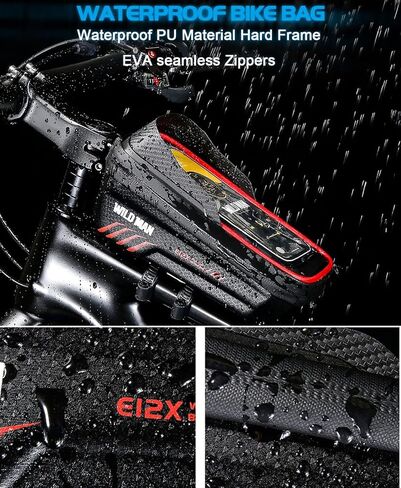حقيبة هاتف WILD MAN للدراجة مزودة بإطار EVA للدراجة الأمامية وحقيبة مقاومة للماء ومقود الدراجة وحاجب من الشمس لهواتف حقيبة الدراجة أقل من 6.8 بوصة (أحمر) in Kuwait