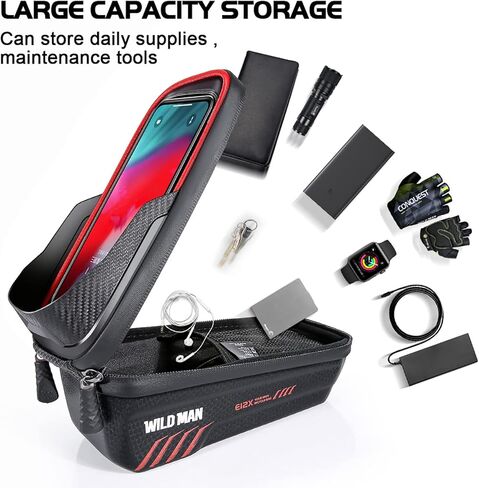 حقيبة هاتف WILD MAN للدراجة مزودة بإطار EVA للدراجة الأمامية وحقيبة مقاومة للماء ومقود الدراجة وحاجب من الشمس لهواتف حقيبة الدراجة أقل من 6.8 بوصة (أحمر) in Kuwait