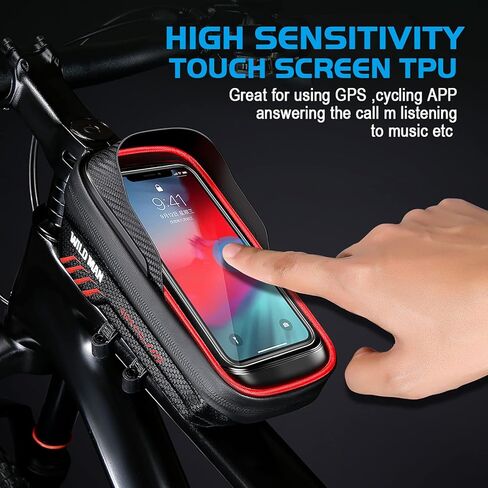 حقيبة هاتف WILD MAN للدراجة مزودة بإطار EVA للدراجة الأمامية وحقيبة مقاومة للماء ومقود الدراجة وحاجب من الشمس لهواتف حقيبة الدراجة أقل من 6.8 بوصة (أحمر) in Kuwait