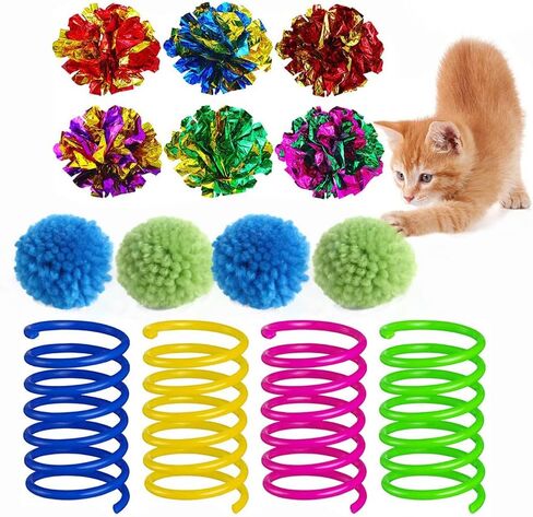 14 قطعة من ألعاب عيد الميلاد الحلزونية للقطط، كرات لامعة بألوان متنوعة، كرات بوم بوم صغيرة لامعة، كرات مجعدة ملونة للقطط، كرات مايلر للقطط مع صوت حفيف للقطط التي تلعب التفاعلية... in Kuwait