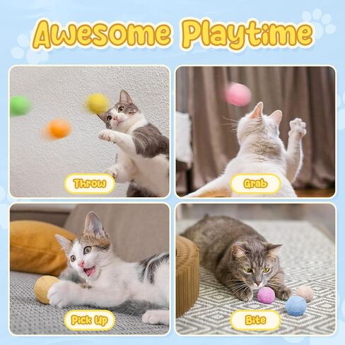 ML - EMEL Cat Toy Ball Launcher، لعبة تفاعلية للقطط الداخلية، مسدس للقطط مع 70 كرة قطيفة، لعبة للقطط للقطط المنزلية، ألعاب تمرين للقطط الصغيرة والبالغة، ألعاب القطط الصغيرة in Saudi Arabia