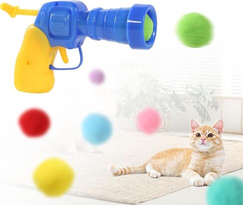 ML - EMEL Cat Toy Ball Launcher، لعبة تفاعلية للقطط الداخلية، مسدس للقطط مع 70 كرة قطيفة، لعبة للقطط للقطط المنزلية، ألعاب تمرين للقطط الصغيرة والبالغة، ألعاب القطط الصغيرة in Saudi Arabia