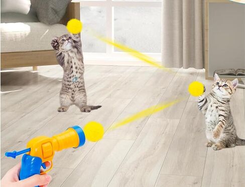 ML - EMEL Cat Toy Ball Launcher، لعبة تفاعلية للقطط الداخلية، مسدس للقطط مع 70 كرة قطيفة، لعبة للقطط للقطط المنزلية، ألعاب تمرين للقطط الصغيرة والبالغة، ألعاب القطط الصغيرة in Saudi Arabia